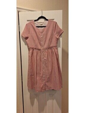 Rachel Parcell-Red/White Strip Cotton/Linen Short Sleeve Button Front Dress-XL